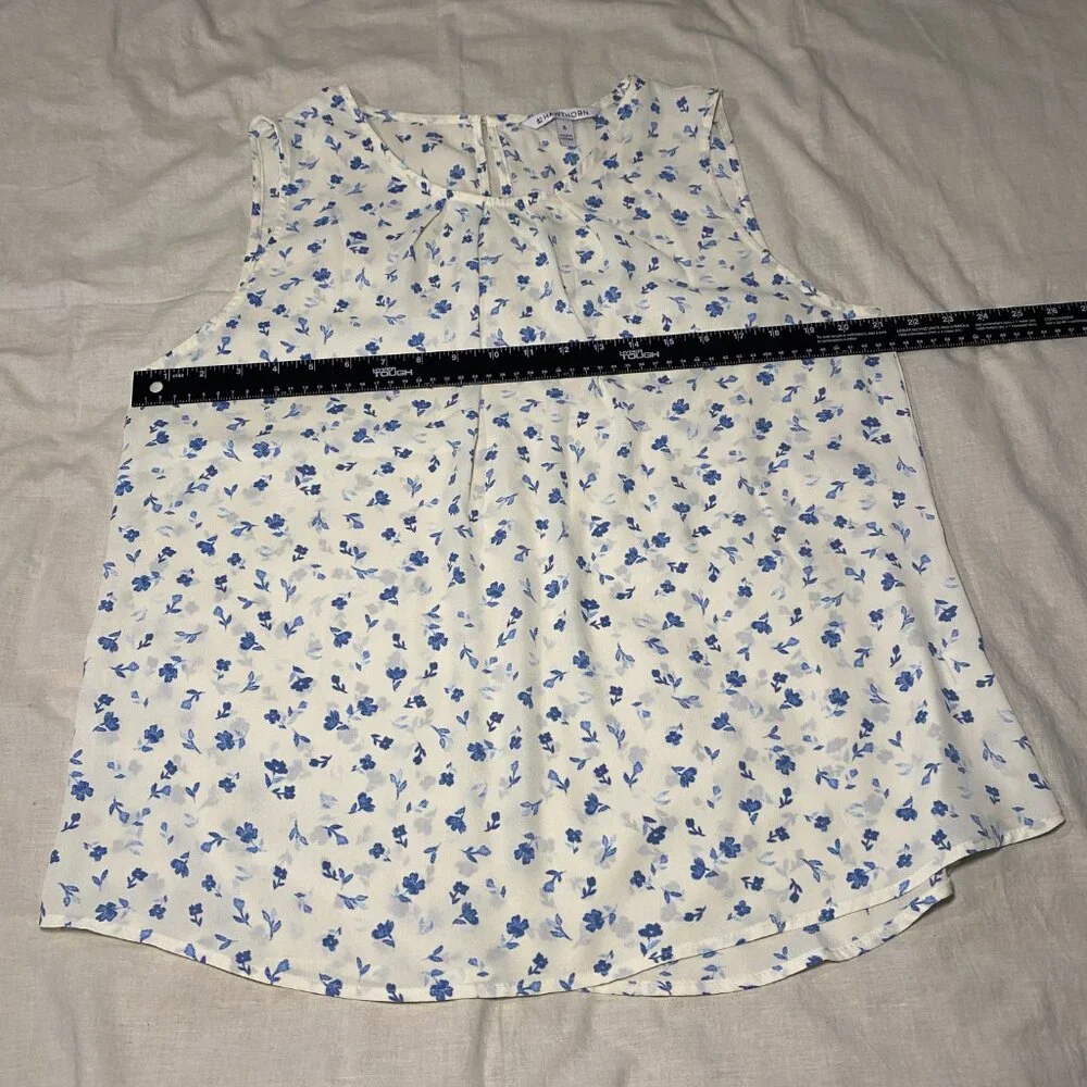 41 Hawthorn Lexie Pleated Blouse Womens XL White Blue Floral Flowy Career EUC - Picture 8 of 9